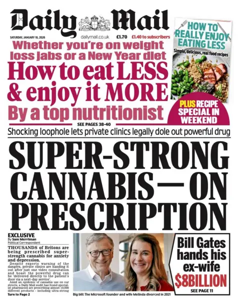 The headline on the front page of the Mail reads: “Super-strong cannabis - on prescription”.