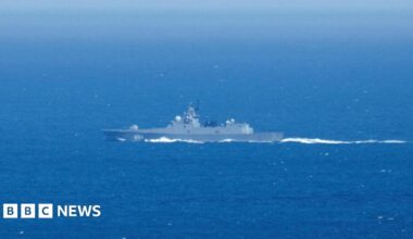 Russian frigate Admiral Gorshkov is seen in the Atlantic Ocean en route to Durban, South Africa.