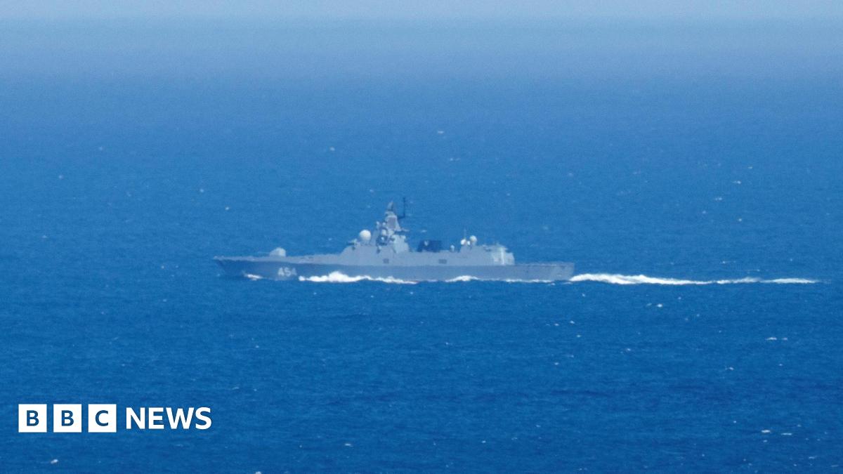 Russian frigate Admiral Gorshkov is seen in the Atlantic Ocean en route to Durban, South Africa.