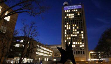 MIT students projected a climate clock onto the university's Green Building, the tallest in Cambridge, in 2023. The clock counted down to the projected time that the planet would reach 1.5 degrees Celsius of warming.