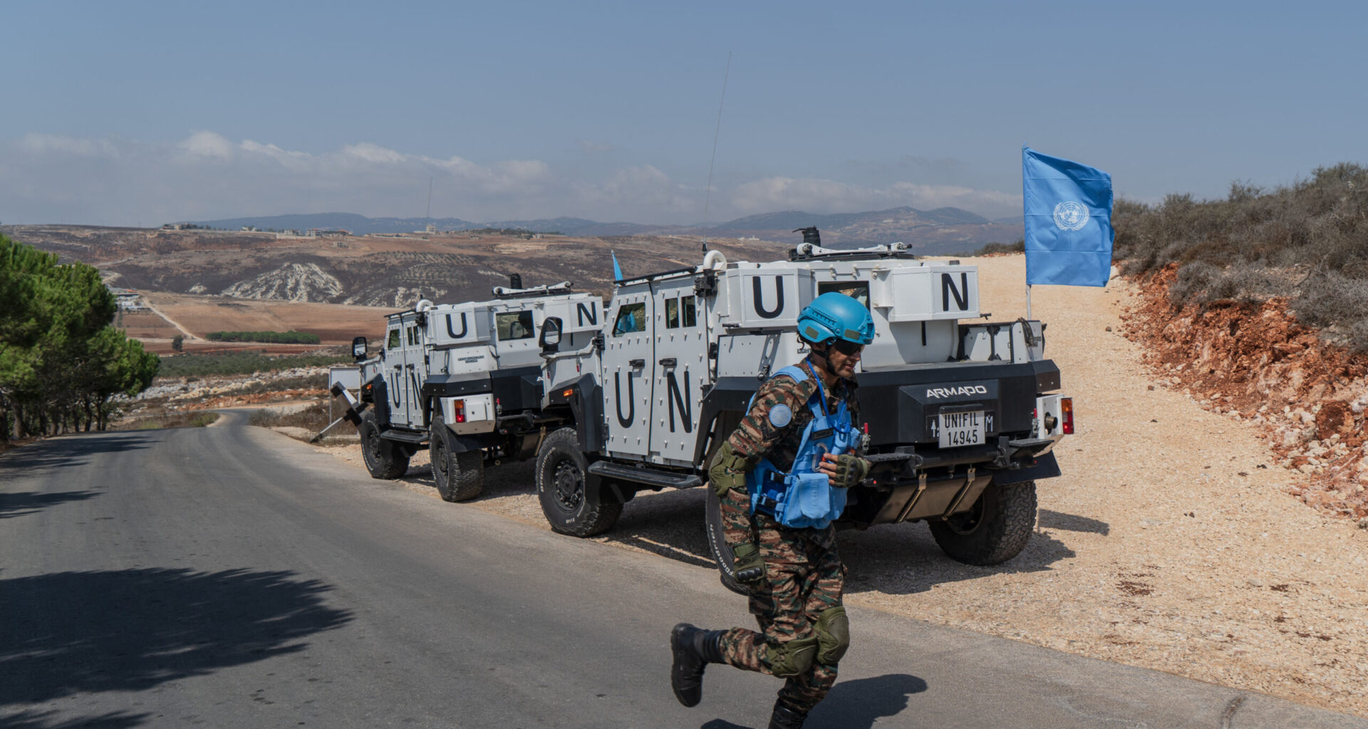 Lebanon, Kfarchouba, 2025-09-26. Patrol with the Indian unit of UNIFIL along the Israeli border, near the village of Kfarchouba, in southern Lebanon. UN peacekeepers have been deployed along the border with Israel since 1978. Photo by Angeline Desdevises / Hans Lucas. Liban, Kfarchouba, 2025-09-26. Patrouille avec l unite indienne de la FINUL le long de la frontiere israelienne, pres du village de Kfarchouba, dans le sud du Liban. Les casques bleus de l ONU sont deployes le long de la frontiere avec Israel depuis 1978. Photographie par Angeline Desdevises / Hans Lucas. (Photo by Angéline Desdevises / Hans Lucas via AFP)