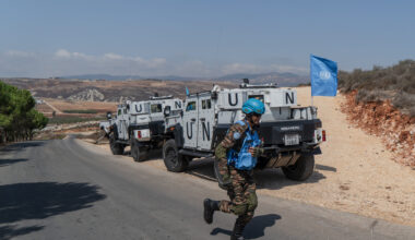 Lebanon, Kfarchouba, 2025-09-26. Patrol with the Indian unit of UNIFIL along the Israeli border, near the village of Kfarchouba, in southern Lebanon. UN peacekeepers have been deployed along the border with Israel since 1978. Photo by Angeline Desdevises / Hans Lucas. Liban, Kfarchouba, 2025-09-26. Patrouille avec l unite indienne de la FINUL le long de la frontiere israelienne, pres du village de Kfarchouba, dans le sud du Liban. Les casques bleus de l ONU sont deployes le long de la frontiere avec Israel depuis 1978. Photographie par Angeline Desdevises / Hans Lucas. (Photo by Angéline Desdevises / Hans Lucas via AFP)