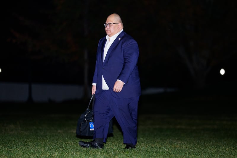 WASHINGTON, DC - NOVEMBER 2: White House Communications Director Steven Cheung arrives at the White House on November 2, 2025 in Washington, DC. Trump spent the weekend at his Mar-a-Lago club in Palm Beach, Florida. (Photo by Aaron Schwartz/Getty Images)