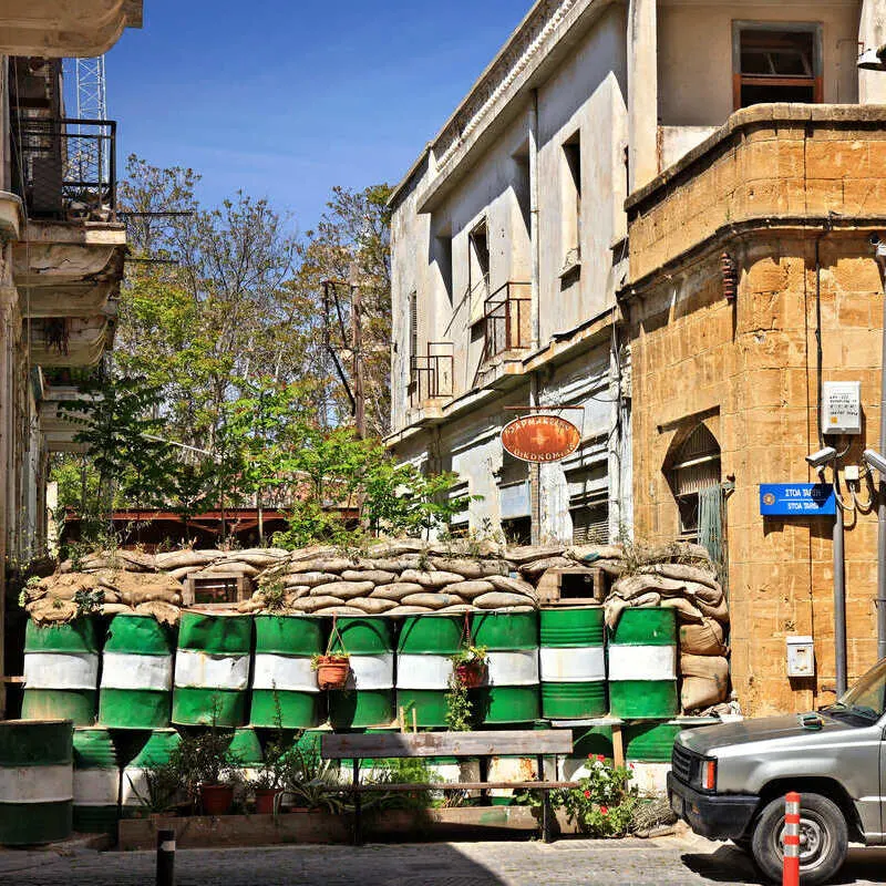 Barricaded Street Along The Green Line In Nicosia, Cyprus