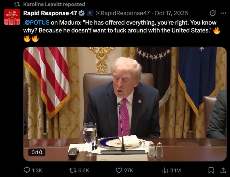 Karoline Leavitt shares a video of Trump.