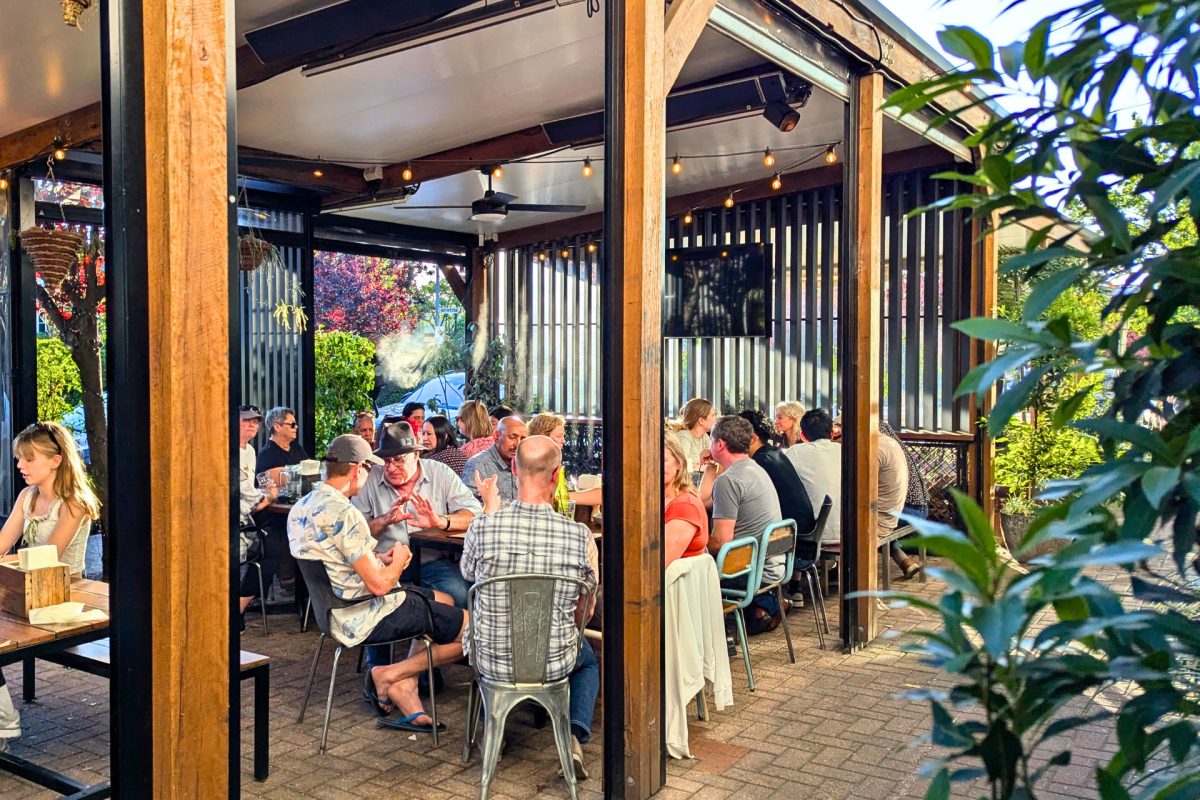 An outdoor seating area at a pub.