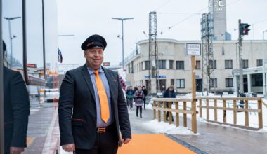 Elron train staff at Riga station at the inauguration of the new Tartu-Riga line on January 5.