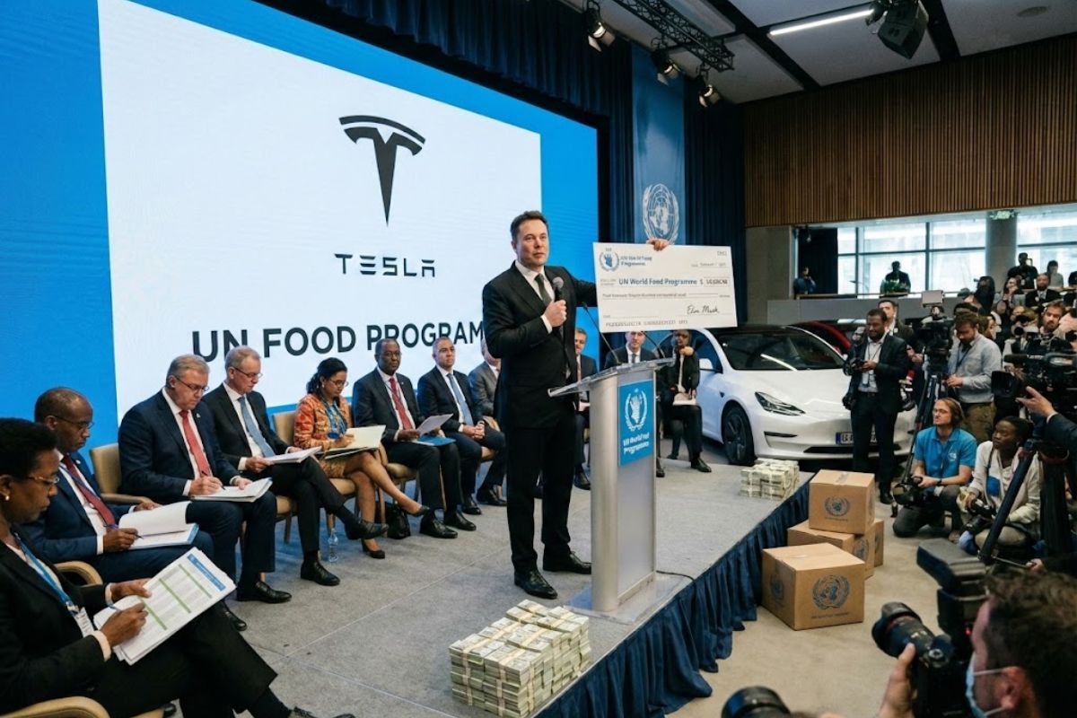 Elon Musk cobrou plano da ONU para doar US$ 6,6 bilhões e vender ações da Tesla contra a fome no mundo, mas não confirmou doação.