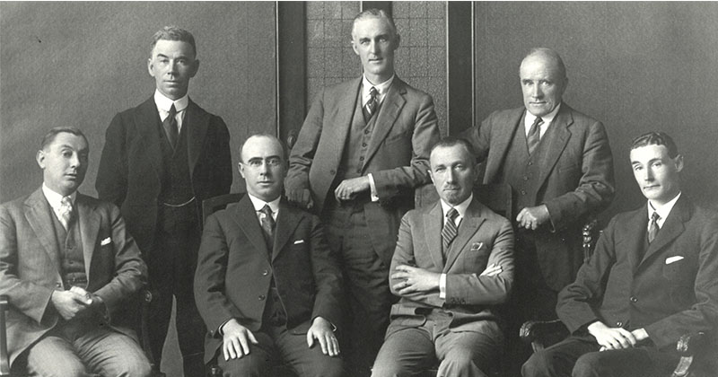First APRA Board 1926 Back L-R: George Sutherland, Cecil Darling, Walter Bassett. Front L-R: Ernest Lashmar, Reginald Nathan, Frank Albert, Sidney Edwards. Credit: John Hearder