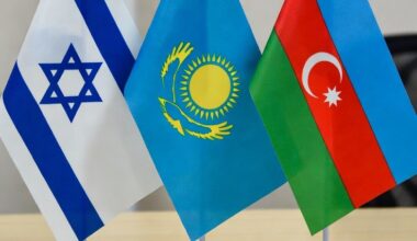 Flags of Israel Kazakhstan and Azerbaijan (AI generated)