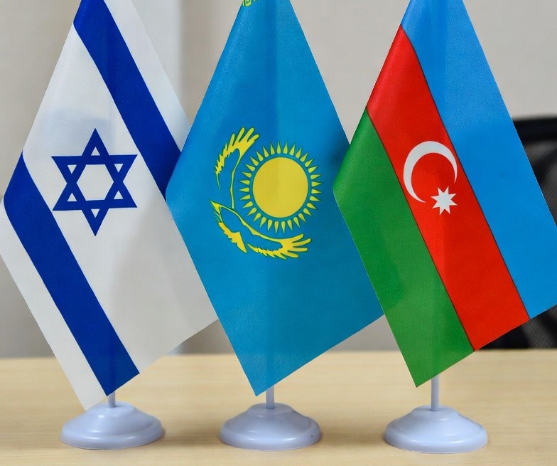 Flags of Israel Kazakhstan and Azerbaijan (AI generated)