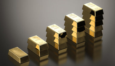 3d rendering stack of gold bullion high up as gold price rising