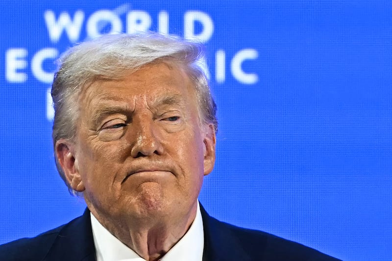 President Donald Trump looks on during the World Economic Forum (WEF) annual meeting in Davos on January 21, 2026.