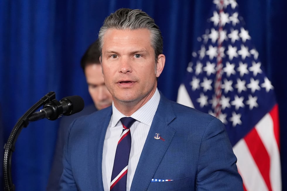 Defense Secretary Pete Hegseth speaks at Mar-a-Lago, Saturday, Jan. 3, 2026, in Palm Beach,...