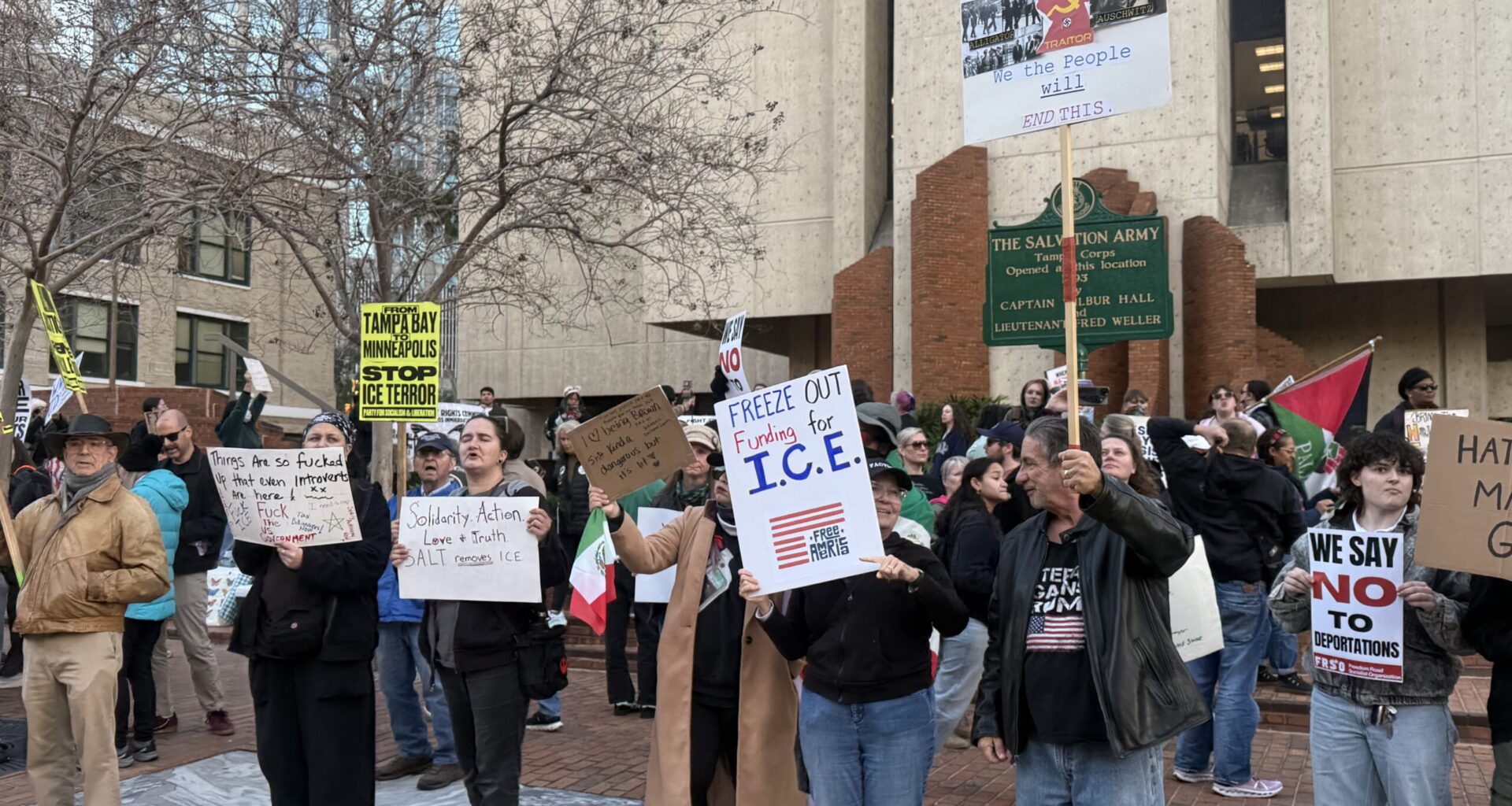 Tampa demonstrators protest Trump administration, one year after inauguration