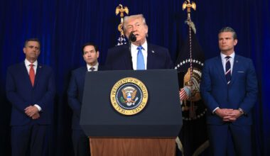 CIA Director John Ratcliffe, Secretary of State Marco Rubio, and Secretary of Defense Pete Hegseth stood behind President Trump as he addressed the media during a news conference at his Mar-a-Lago club on Jan. 3 in Palm Beach, Fla.