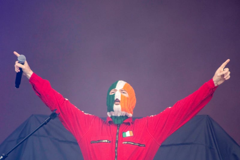 Kneecap: DJ Provai (JJ O'Dochartaigh) on stage in Finsbury Park, London, in July. Photograph: Jeff Moore/PA