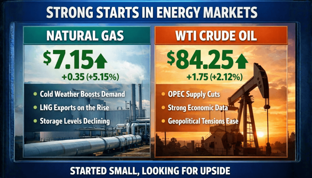 Natural gas and WTI are sharp but readable with good news flow. Started small there.