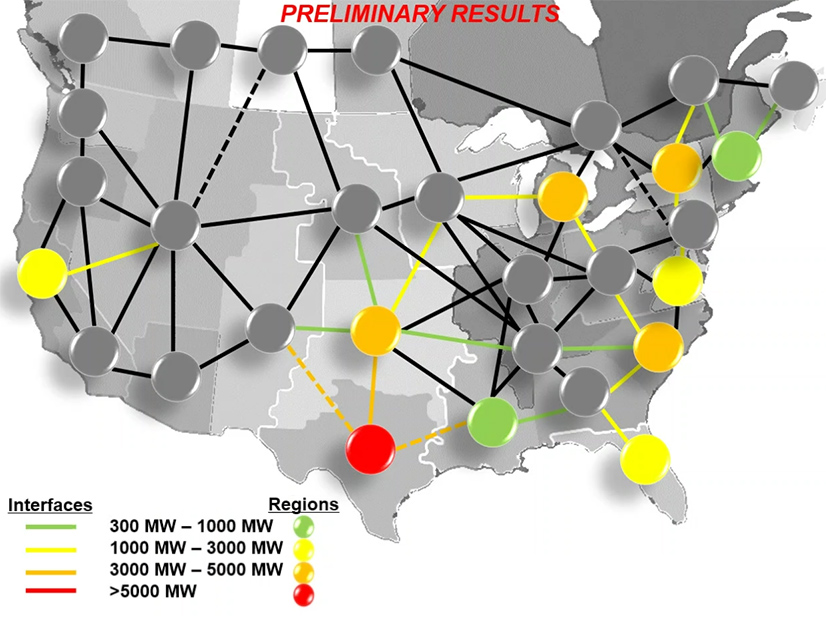 The preliminary results of NERC's ITCS study show where it would make the most sense to build interregional transmission capacity. Using a price floor and price cap could help get these lines built, experts said on ACORE’s webinar. The preliminary results of NERC's ITCS study show where it would make the most sense to build interregional transmission capacity. Using a price floor and price cap could help get these lines built, experts said on ACORE’s webinar.
