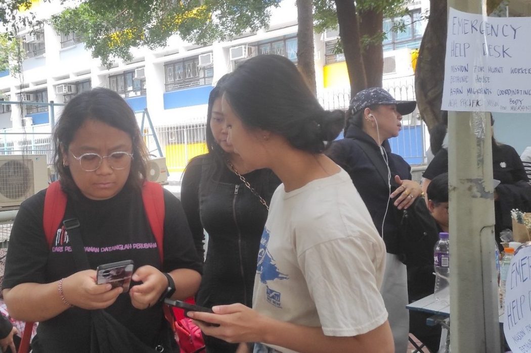 Jepy (first from left), leader of the Network of the Indonesian Migrant Workers (JBMI), is in Tai Po on November 30, 2025, to help Indonesian migrant domestic workers affected by the Wang Fuk Court fire. Photo: JBMI, via Facebook.