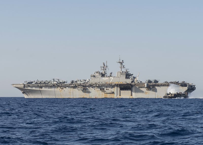 Maduro and his wife are being transported to the United States aboard the USS Iwo Jima, photographed above in 2018.
