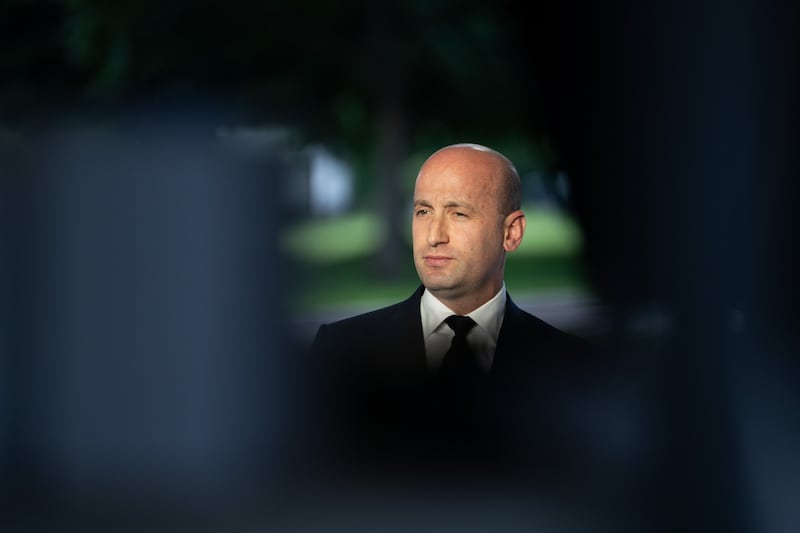 White House Deputy Chief of Staff Stephen Miller speaks during a television interview