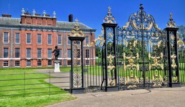 London, England, UK – May 17, 2018: The Orangery closed off by an ornate gate, is an elegant restaurant for afternoon tea.