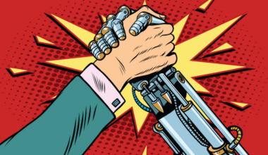 Downloaded Man vs robot Arm wrestling fight