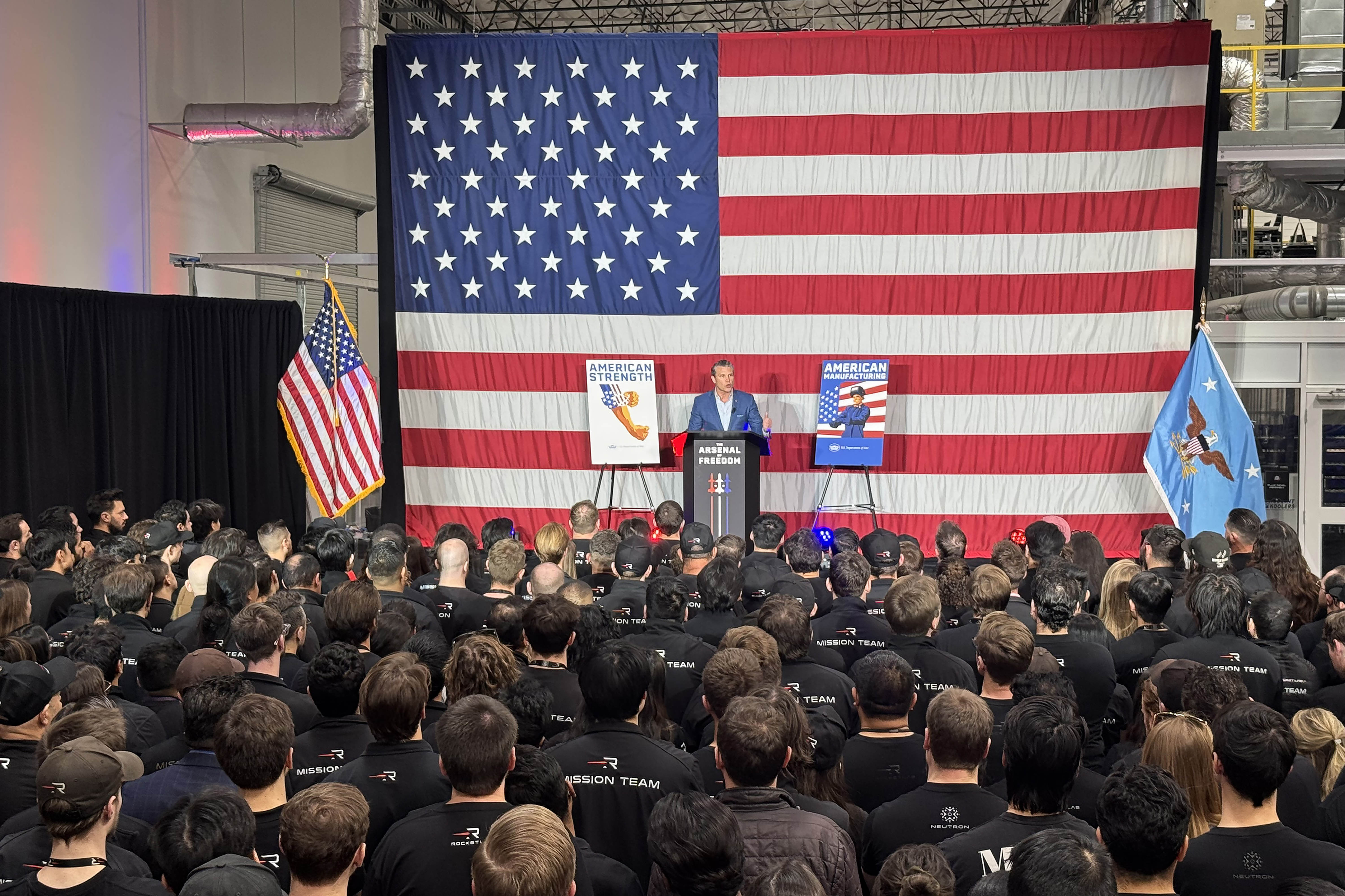 Defense Secretary Pete Hegseth speaks to nearly 200 Rocket Lab...