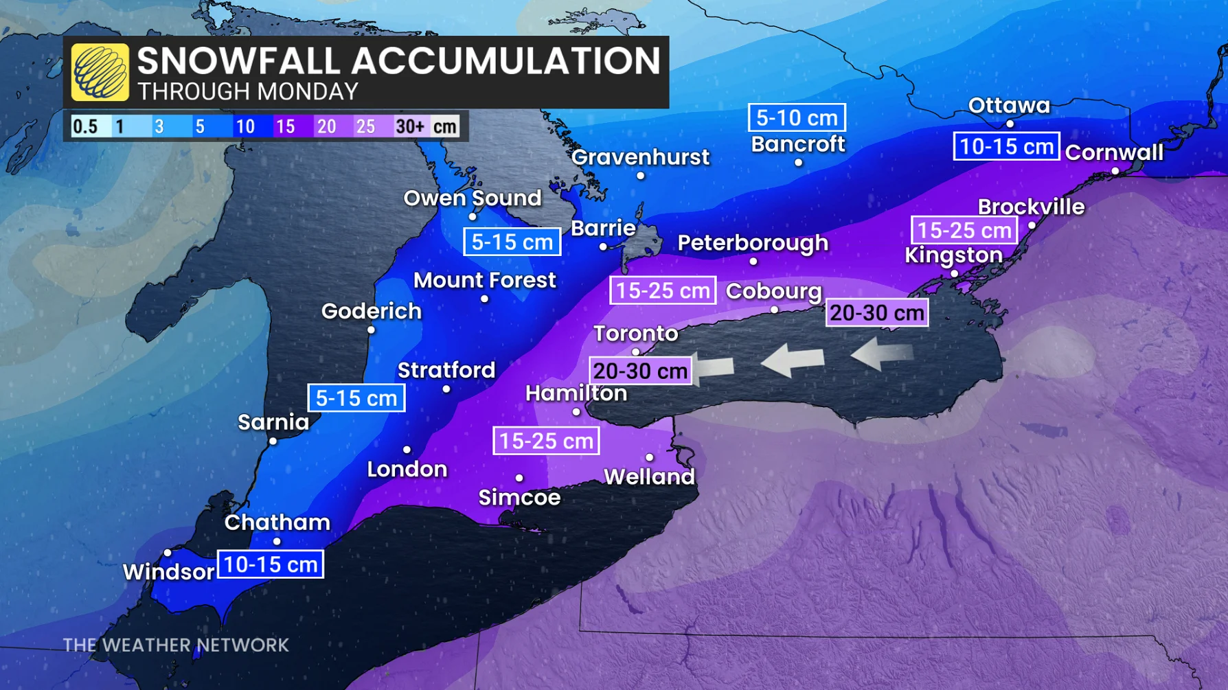 Ontario snow outlook through Monday