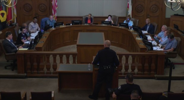 The Community Police Oversight Commission asks questions of Pasadena Police Department Deputy Chief Art Chute about the department's policy on immigration on Thursday, Aug. 14, 2025. (Courtesy of the City of Pasadena)