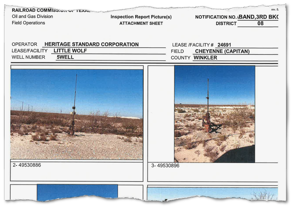 Inspection documents from the Railroad Commission show the orphan wells that Heritage Standard left behind in Winkler County.