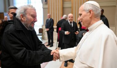 The Pope greets Kiko Argüello, co-founder of the Neocatechumenal Way.