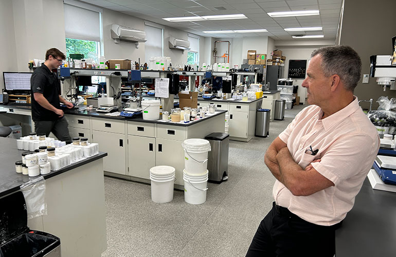 Photo: Twincraft CEO  Peter Asch at the  company’s Winooski lab. Courtesy photo.
