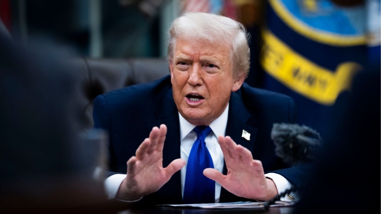 President Donald Trump gestures during an interview with The New York Times in the Oval Office on Wednesday, Jan. 7, 2026. Praising cooperation from Venezuela’s new leaders, including the release of some political prisoners, Trump said on Friday that more U.S. attacks on Venezuela “will not be needed” but that American warships off the country’s coast would stay in place. (Doug Mills/The New York Times)