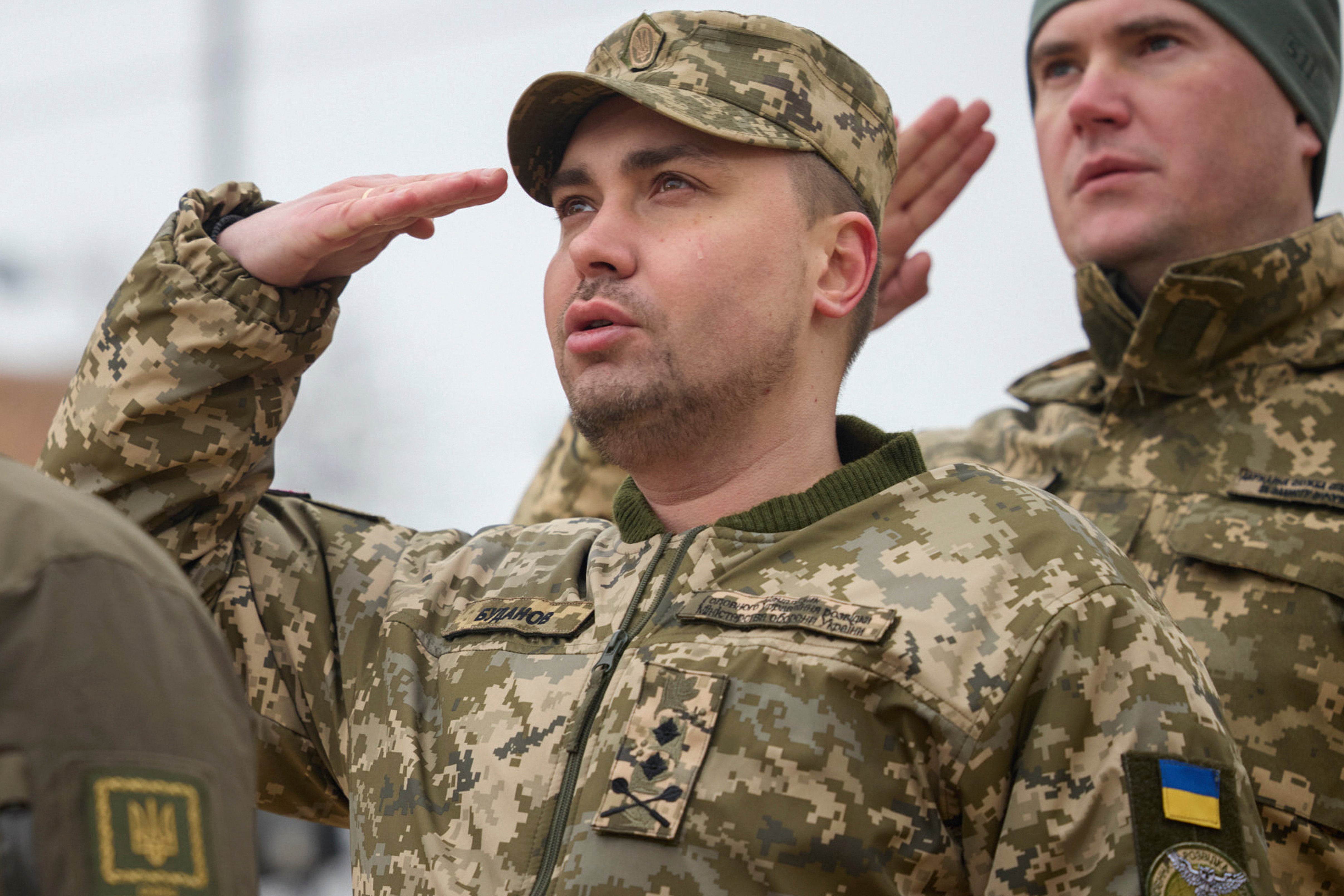 Major General Kyrylo Budanov, Ukraine's military intelligence chief, center, attends a commemorative event on the occasion of the Russia Ukraine war one year anniversary in Kyiv, Ukraine