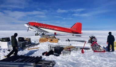 Greenland Drill cargo awaiting transport off Prudhoe Dome via ski plane