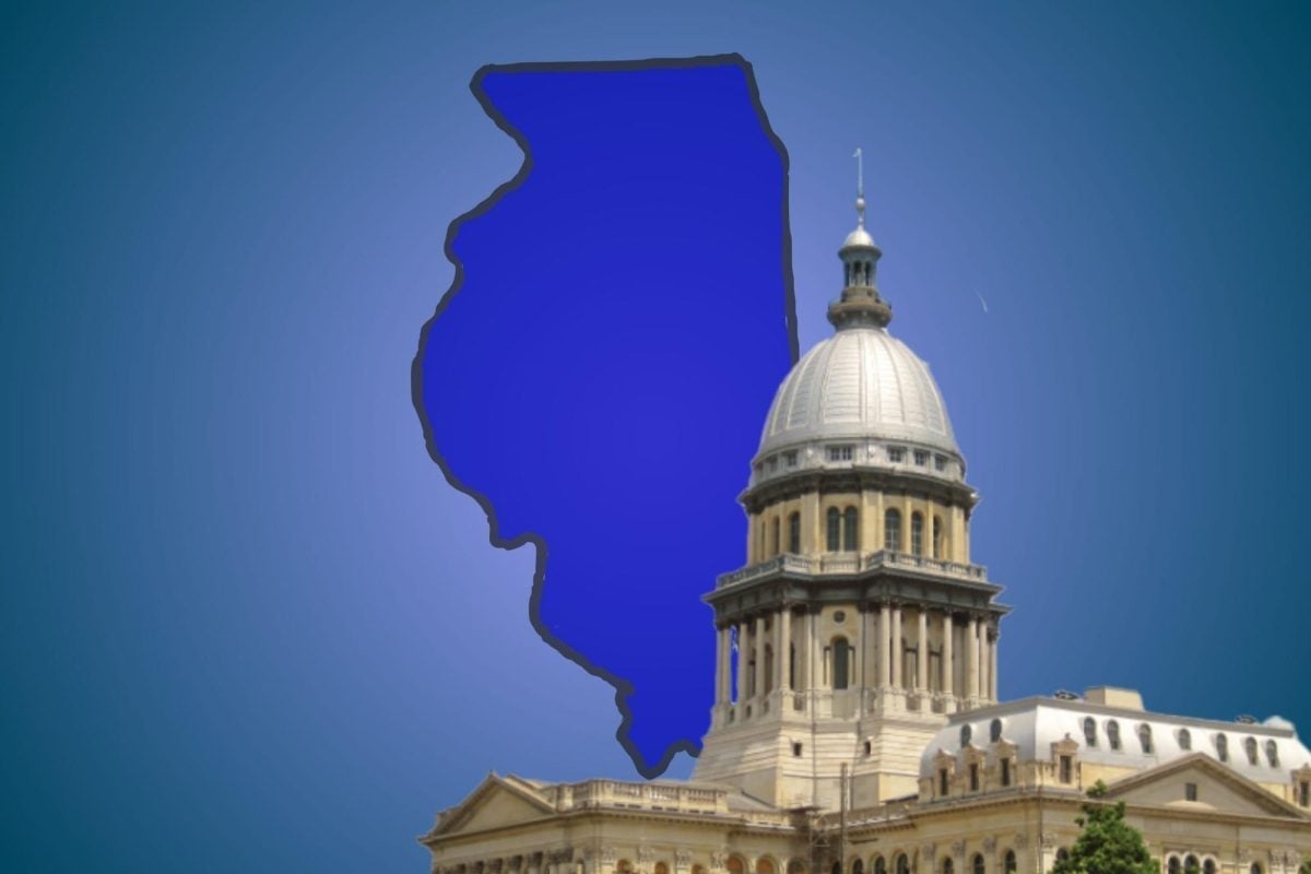 The state capital in front of Illinois on a blue background.