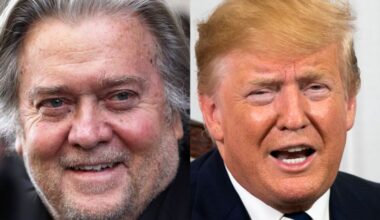 Steve Bannon (L) in 2019; Donald Trump (R) in Ireland in 2019.