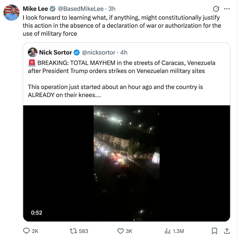 Mike Lee shared his concerns about the strikes on X.