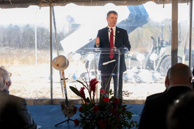 U.S. Rep. Rob Wittman speaks at a groundbreaking ceremony for Norway-based Kongsberg Defense and Aerospace Inc., which is building a missile manufacturing facility in James City County. (Sara Harris/Consociate Media)