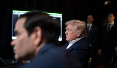 In this photo released by the White House, President Donald Trump monitors U.S. military operations...
