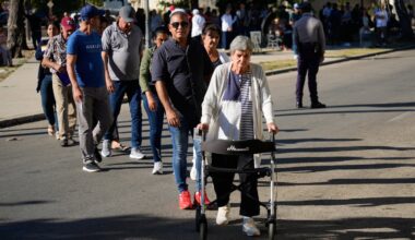 Cubans line up for appointments at the US embassy in Havana, Cuba.