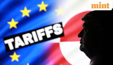 A 3D‑printed miniature model of U.S. President Donald Trump, EU and Greenland flags, and the word 'Tariffs' appear in this illustration taken January 17, 2026.