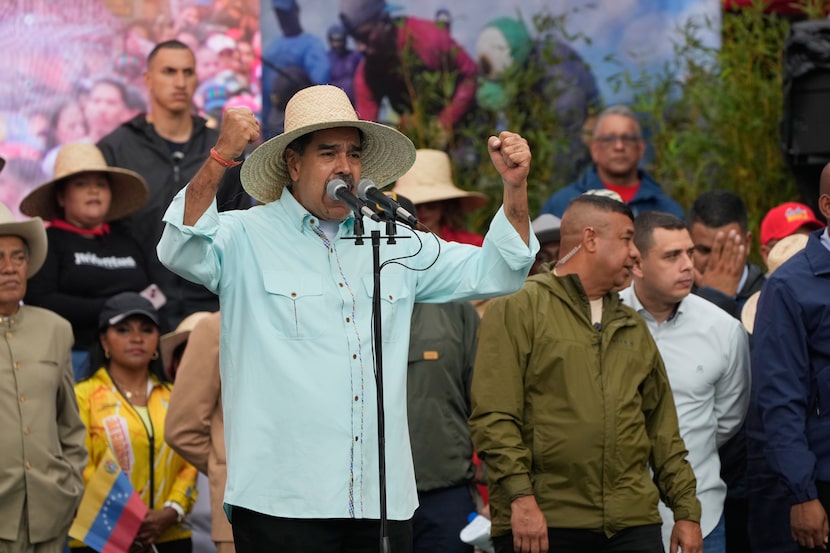 President Nicolas Maduro speaks during a rally marking the anniversary of the Battle of...