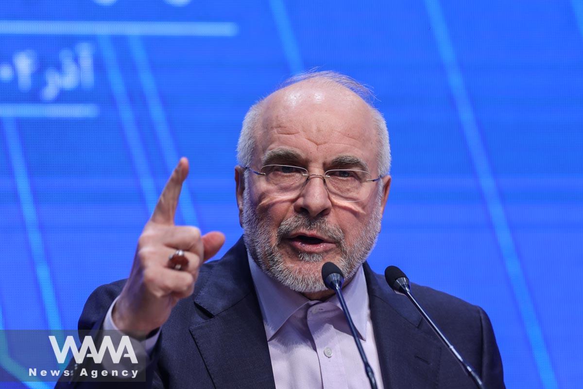 Iranian Parliament Speaker Mohammad Bagher Ghalibaf speaks during a press conference in Tehran, Iran December 2, 2025. Majid Asgaripour/WANA (West Asia News Agency)