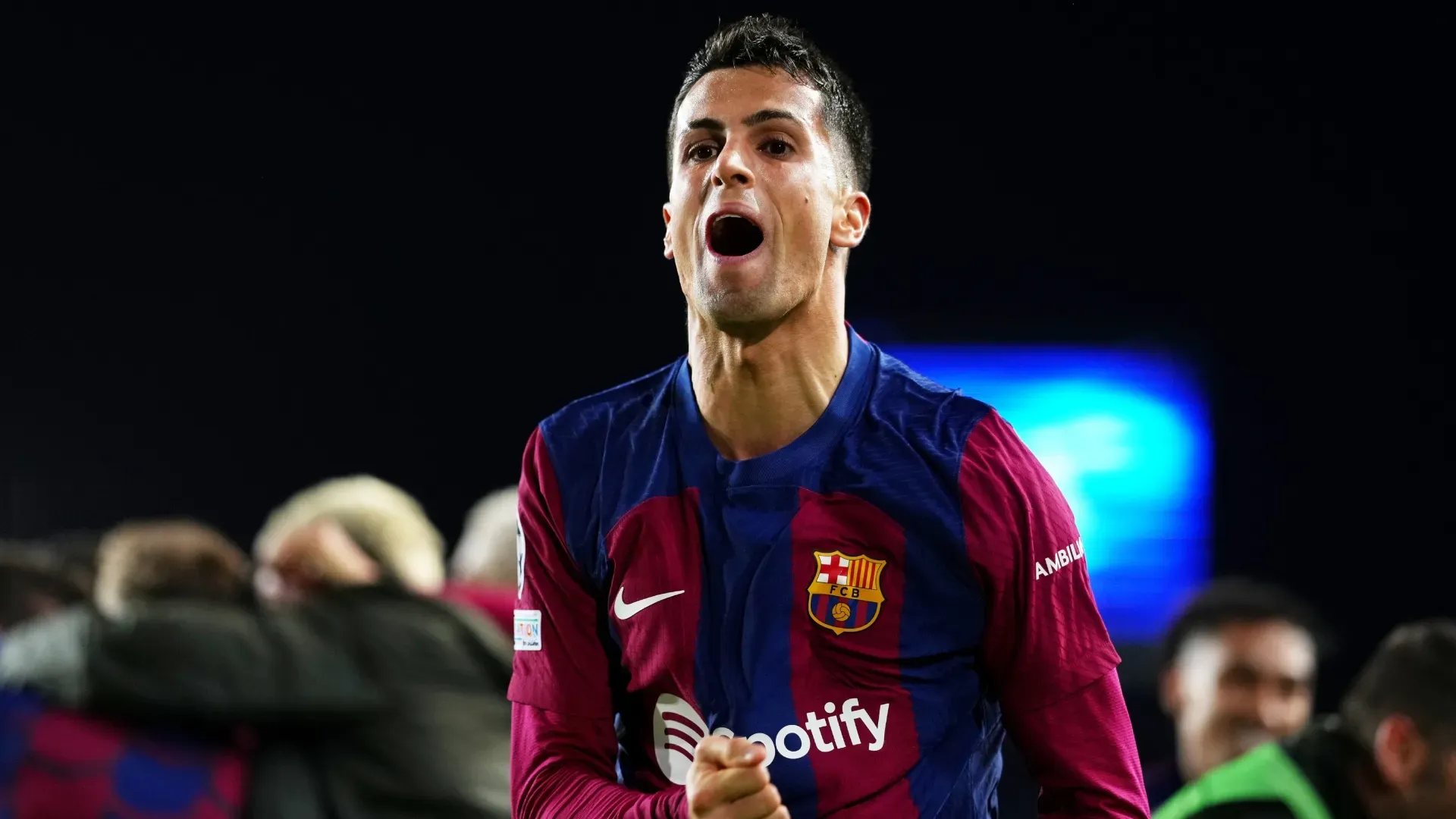 Joao Cancelo of FC Barcelona celebrating.