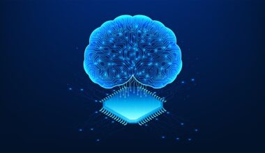 Agentic AI tools concept image showing digitized human brain with data flows coming from microchip underneath.