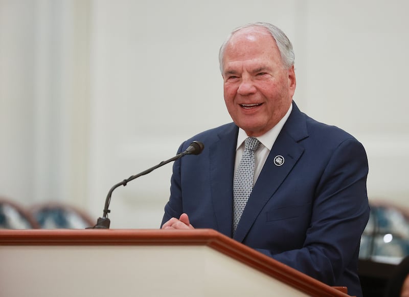 Elder Ronald A. Rasband of the Quorum of the Twelve Apostles speaks at a missionary devotional at the Joseph Smith Memorial Building in Salt Lake City on Friday, Jan. 9, 2026.