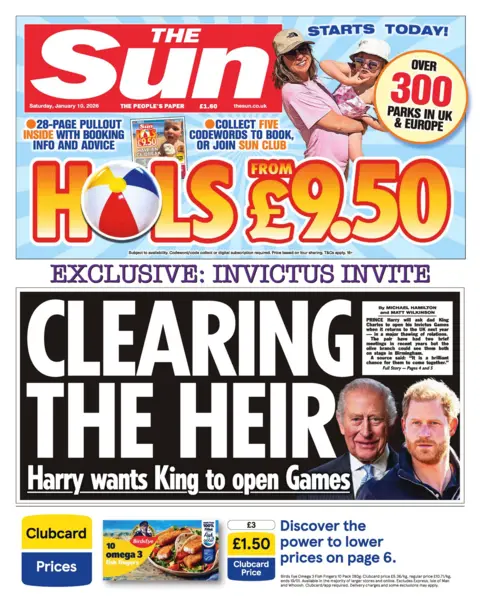 The headline on the front page of the Sun reads: “Clearing the heir”.